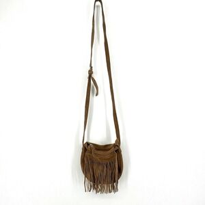 Zara Girls Suede Fringe Boho Crossbody Bag Festival Brown